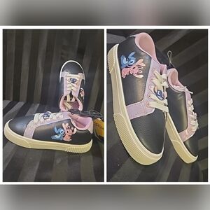 Disney Stitch Girls Size 13 Or 1 Lace Up Low Top Court Sneakers Black & Pink
